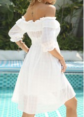 White dresses,Plain Color dresses,Frill White Short Off Shoulder Half Sleeve Dress