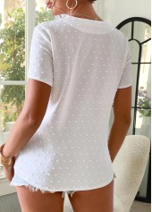 White tops,Plain Color tops,Button White V Neck Short Sleeve T Shirt