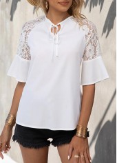 Patchwork White Round Neck Half Sleeve T Shirt