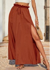 Split Brick Red Maxi Elastic Waist Skirt
