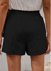 Black bottoms,Plain Color bottoms,Pocket Black Regular Elastic Waist High Waisted Shorts