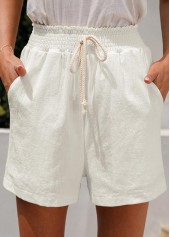 White bottoms,Plain Color bottoms,Pocket White Regular Elastic Waist High Waisted Shorts