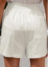 White bottoms,Plain Color bottoms,Pocket White Regular Elastic Waist High Waisted Shorts