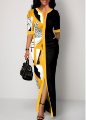 ROTITA Split Graffiti Print Multi Color Bodycon Dress