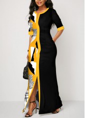 Multi Color dresses,Graphic dresses,ROTITA Split Graffiti Print Multi Color Bodycon Dress