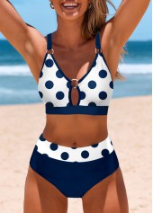 Navy swimwear,White swimwear,Dot swimwear,ROTITA Circular Ring Navy Polka Dot Bikini Top