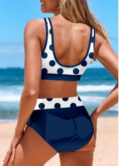 Navy swimwear,White swimwear,Dot swimwear,ROTITA Circular Ring Navy Polka Dot Bikini Top