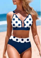 Navy swimwear,White swimwear,Dot swimwear,ROTITA Circular Ring Navy Polka Dot Bikini Top