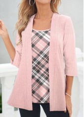 Rotita Fake – 2-in-1-Cardigan und Tanktop in Rosa mit Karomuster