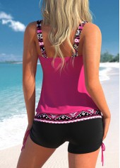 Hot Pink swimwear,Tribal swimwear,Striped swimwear,Geometric swimwear,ROTITA Patchwork Hot Pink Tribal Print Tankini Top