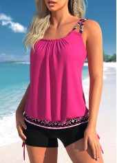 Hot Pink swimwear,Tribal swimwear,Striped swimwear,Geometric swimwear,ROTITA Patchwork Hot Pink Tribal Print Tankini Top