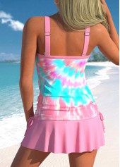 Pink swimwear,Tie Dye swimwear,ROTITA Drawstring Pink Tie Dye Print Tankini Top