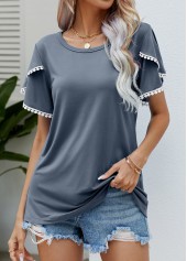 Patchwork Grey Round Neck Short Sleeve T Shirt