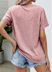 Dusty Pink tops,Letter tops,Leopard tops,Letter Print Easter Short Sleeve T Shirt