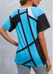 Sky Blue tops,Geometric tops,Striped tops,Criss Cross Geometric Print Sky Blue T Shirt