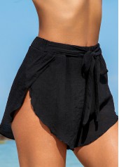 Black swimwear,Plain Color swimwear,Belted Cross Hem Black Beach Shorts