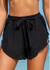 Belted Cross Hem Black Beach Shorts
