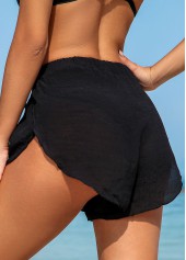 Black swimwear,Plain Color swimwear,Belted Cross Hem Black Beach Shorts