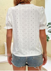 White tops,Plain Color tops,Patchwork White V Neck Short Sleeve T Shirt