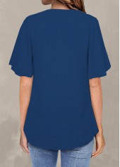 Navy tops,Plain Color tops,Navy V Neck Short Sleeve T Shirt