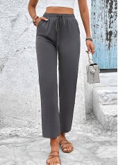 Dark Grey bottoms,Plain Color bottoms,Drawstring Dark Grey High Waisted Pants