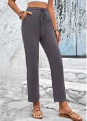 Dark Grey bottoms,Plain Color bottoms,Drawstring Dark Grey High Waisted Pants