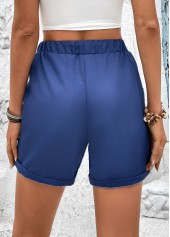 Navy bottoms,Plain Color bottoms,Pocket Navy Drawastring High Waisted Shorts