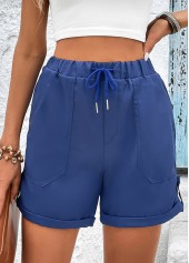 Marineblaue Shorts mit hoher Taille und Kordelzug und Tasche