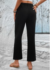Black bottoms,Plain Color bottoms,Bowknot Black Elastic Waist High Waisted Pants