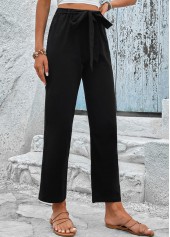 Black bottoms,Plain Color bottoms,Bowknot Black Elastic Waist High Waisted Pants