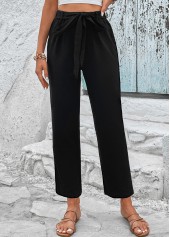 Black bottoms,Plain Color bottoms,Bowknot Black Elastic Waist High Waisted Pants