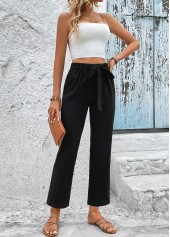 Black bottoms,Plain Color bottoms,Bowknot Black Elastic Waist High Waisted Pants