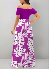 Purple dresses,Plants dresses,ROTITA Patchwork Leaf Print Purple Off Shoulder Maxi Dress