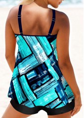 Cyan swimwear,Geometric swimwear,ROTITA Circular Ring Cyan Geometric Print Tankini Top