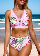 Light Purple swimwear,Plants swimwear,Floral swimwear,ROTITA Criss Cross Light Purple Bikini Top