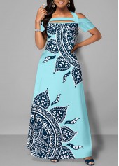 Blue dresses,Tribal dresses,ROTITA Patchwork Tribal Print Blue A Line Dress