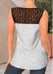 Light Grey Marl tops,Contrast Color tops,ROTITA Lace Light Grey Marl Split Neck Tank Top