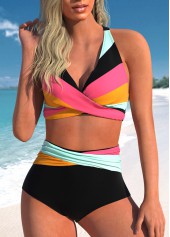 Criss Cross Multi Color Striped Bikini Set