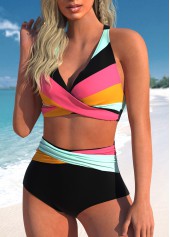 Multi Color swimwear,Striped swimwear,Geometric swimwear,ROTITA Criss Cross Multi Color Striped Bikini Top