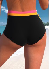 Black swimwear,Contrast Color swimwear,ROTITA Black Contrast Mid Waisted Bikini Bottom