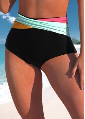Black swimwear,Contrast Color swimwear,ROTITA Black Contrast Mid Waisted Bikini Bottom