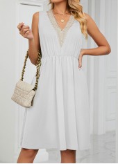 White dresses,Plain Color dresses,Patchwork White Short V Neck Sleeveless Dress