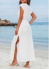 White swimwear,Plain Color swimwear,Drawstring Side Slit White Cover Up