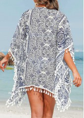 Navy swimwear,White swimwear,Tribal swimwear,Tassel Navy Tribal Print Cover Up