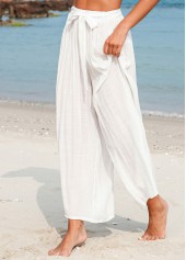 White swimwear,Plain Color swimwear,Bowknot Tie Front White Beach Pants