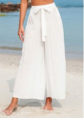 White swimwear,Plain Color swimwear,Bowknot Tie Front White Beach Pants