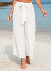 White swimwear,Plain Color swimwear,Bowknot Tie Front White Beach Pants