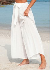 White swimwear,Plain Color swimwear,Bowknot Tie Front White Beach Pants