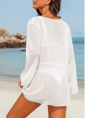 White swimwear,Plain Color swimwear,Long Sleeve Lightweight White Cover Up