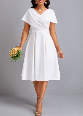 Umbrella Hem White V Neck Short Sleeve Dress